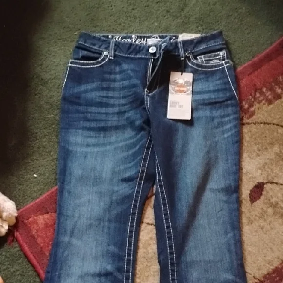 Harley-Davidson Dark Blue Jeans with Silver Embroidery - Picture 2 of 6